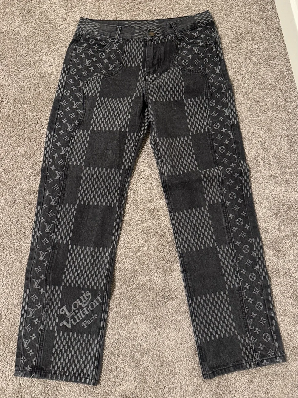 Louis Vuitton Men’s Black Patterned Jeans